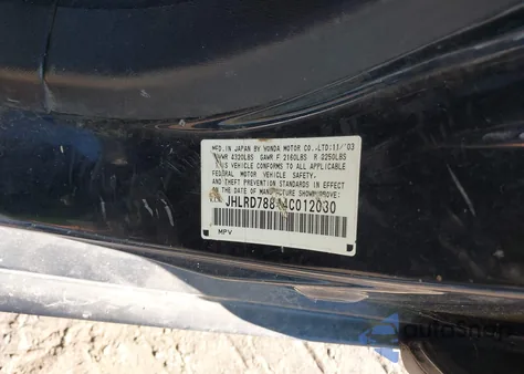 2004 Honda Cr-V Ex from USA, damaged, VIN JHLRD78844C012030